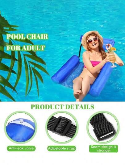 Adult Inflatable Backrest Pool Float, Thick PVC Anti-Tipping Water Lounge Chair, Adjustable Backrest Floating Chair, Comfortable Armrest Pool Floating Assist, Summer Holiday Swimming Ring, Outdoor Water Leisure Floating Bed, Home Pool Slouchy Chair Floating Device