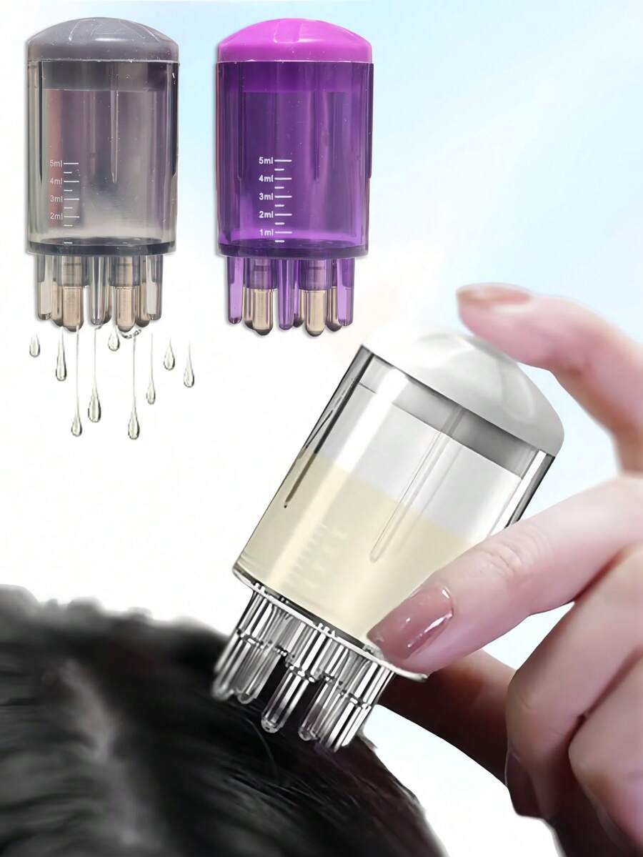 1pc Purple Transparent Mini Scalp Oil Applicator/Bulb Brush/Roller Comb, Essential Oil Liquid Precise Applicator For Salon And Home Scalp And Hair Care - Multicolor - View 1