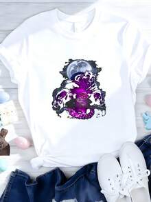 Beauty-&-The-Beast-Moon-Rose-Airbrush-Art-T-Shirt-T-Shirt - 白色2 - 查看 3