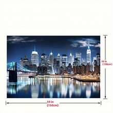 New York City Night Skyline Backdrop - 1pc Polyester Wall Decor For Home, Studio & Party Banners, Manhattan Skyscraper, Lighting Background Video, Banner Decorations - 彩色 - 查看 2