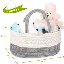 Organizador de Pañales para Niña y Niño, Cesta de Regalo para Bebé con Cuerda de Algodón, Contenedor de Almacenamiento para Guardería y Organizador de Coche para Toallitas y Pañales - Multicolor - Ver 2