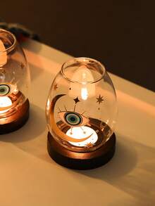 1个/2个装恶魔之眼玻璃烛台，复古透明中式禅意防风灯罩，圆形玻璃烛台，适用于烛光晚餐，禅意风格，卧室装饰，适合家居使用，趣味烛台礼品 - 彩色 - 查看 7