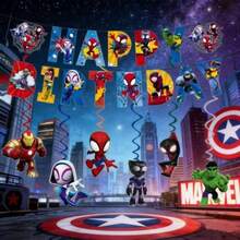 Spiderman Theme Boys Birthday Party Decorations, Spiral Hanging Decor, Happy Birthday Party Supplies - Multicolor - View 2