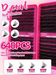 640/200pcs D Curl Individual Eyelashes High Capacity Eyelashes Book With Adhere Glue, Tweezers, Eyelash Brush, Beginner Friendly Fake Lashes Kit, Easy To Use, Diy At Home, Mixed Style False Lashes Extensions Kit, Starter Friendly Kit, Fluffy Thick And Natural Look Lashes, Suit For Daily/Light/Heavy/Cosplay/Night Party Eyes Makeup Beauty - Rose Red - View 10