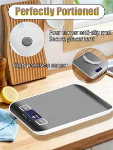 一台高精度电子厨房秤，10公斤容量，克/盎司/磅/公斤单位，去皮功能，液晶显示屏，不锈钢结构，易于清洁，小巧耐用，适用于烘焙、烹饪、咖啡和茶的制作，电池供电（不含电池）。 - 彩色 - 查看 6