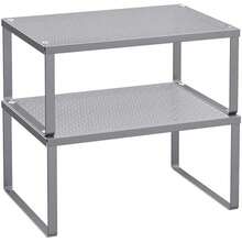 SONGMICS Especiero, Estante para Especias, Organizador para Armarios, Apilable, Ampliable, Juego de 2 Estantes Metálicos, Blanco MKCS01WT