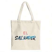 Neon Sign Art  'El Salvador' In Vibrant Colors Canvas Tote Shoulder Bag - Beige - View 5
