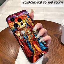 1PC Phone Case ,  Stained Glass Cat Kingdom , Stylish Phone Case, Phone Decoration, All-around Lens Protection, Creative Small Gift, Funny Gift for Boys and Girls - ブラック - チェックする 1