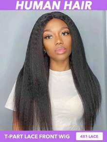 Yaki Straight Natural Black Hair Wigs For Black Women Lace Front Wigs T Part Lace Wigs Kinky Straight Wigs Human Hair Lace Front Wigs 4X1 T Part Lace Front Wigs 8-30 Inch