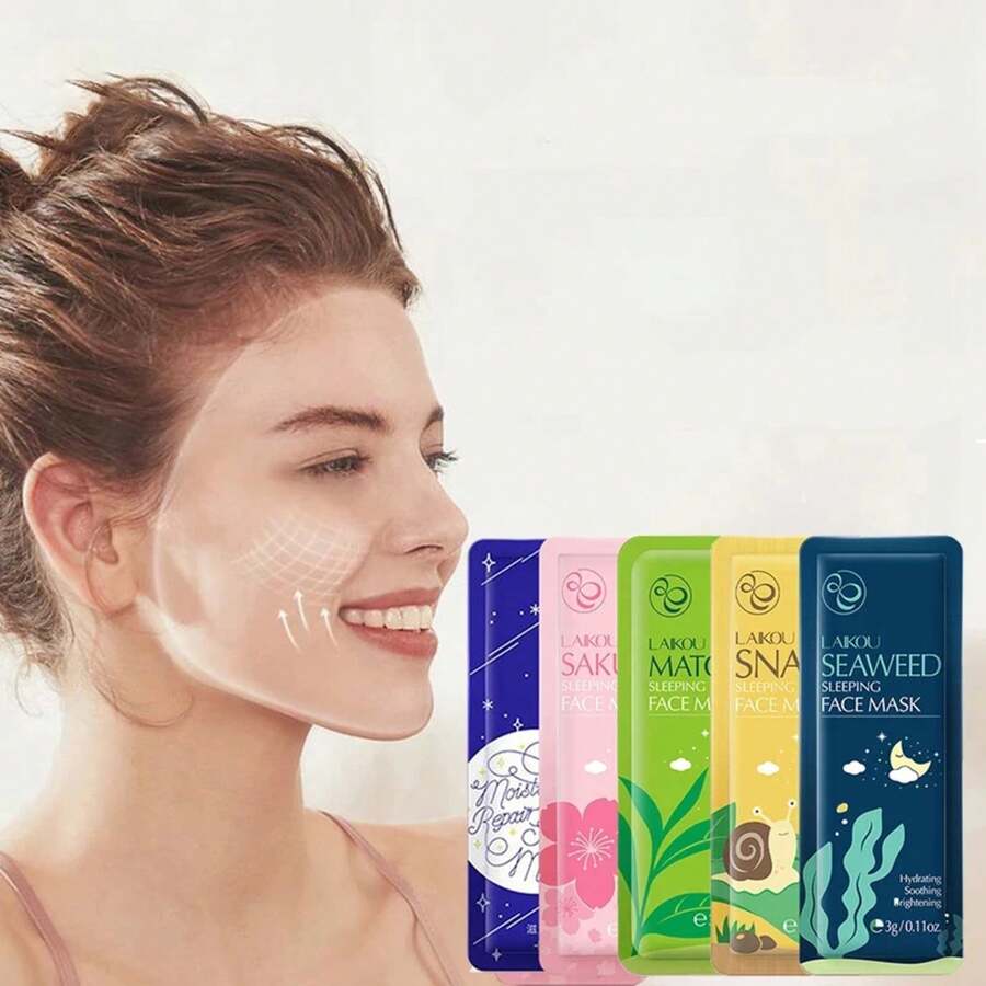 さくらカタツムリ海藻保湿スリーピングマスククリームポータブルのフェイスマスク、しわ対策、保湿、栄養補給スキンケア - 海藻 - 3ml*20個 - チェックする 1