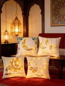 1pc 18"X18" Square Decorative Pillow Cover, Single-Sided Printed Plush Cushion Sham, For Decoration, Suitable For Porch, Patio, Sofa, Living Room, Outdoor, Decor Accessory (Pillow Insert Not Included) - White - View 9