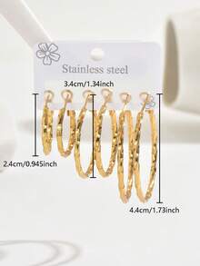 6pcs/Set Women's Stainless Steel Geometric Design Hoop Earrings Set, Suitable For Daily Wear - Multicolor - View 4