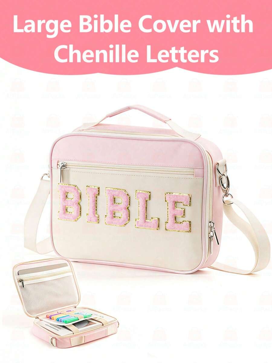 Large Bible Bag For Women With Shoulder Strap,Bible Cover Case For Women, Multi-Pocket Carrying Case For Girls, Holds Large Bible And Accessories