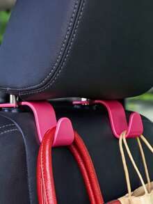 2pcs Pink Abs Car Hooks, Hidden Multi-purpose Seat Back Headrest Hanger For Car, Creative Storage Hook - Pink - View 3