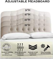 Linen Upholstered Headboard-Modern-Adjustable Height-Button Tufting, Beige - Beige - View 4