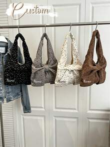 This Stylish And Versatile Retro Bow-Print Shoulder Bag Is Perfect For Autumn And Winter. Lightweight And Portable, It's Ideal For Travel And Everyday Outings, Easily Accommodating Small Items Like Lipstick And Coins. Customizable With Different Designs, It's Multifunctional, Highly Decorative, And Makes A Perfect Gift For Friends, Classmates, Or Daughters, As Well As An Ideal Christmas Present. - Multicolor - View 1