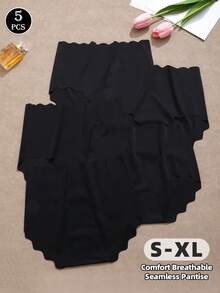 Seamless Ice Silk Anti-Leak High Waist Panties With Wavy Pattern, Breathable Thin Tummy Control Briefs - Black - View 1