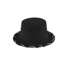 Womens Felt Fedora Hat Rhinestone Wave Design Stylish Wide Brim Flat Top Jazz Cap - Black - View 5