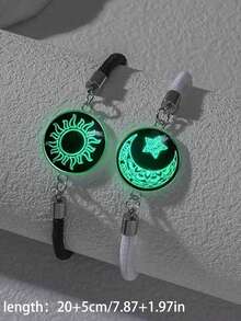 1 Pair Fashion Sun & Moon Stainless Steel Gemstone Friendship Bracelet With Night Light Effect (Tip: After Receiving The Product, The Pattern Will Not Glow. Please Shine A Flashlight On The Pattern For About 30 Seconds To Get The Same Glow Effect As Shown In The Picture) - Multicolor - View 13