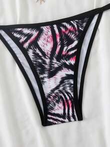 Cute And Casual Women's Zebra Print Halter Bikini Set With Drawstring Detail Medium Stretch Fabric For Summer - Multicolor - View 4
