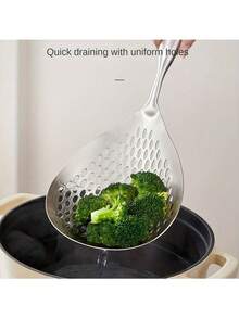 1pc Stainless Steel Large Ladle Skimmer - Heavy-Duty High-Temp Resistant (662°F) With Ergonomic Handle & Fine Mesh Strainer For Frying, Hot Pot, Cooking, Baking - Restaurant & Home Kitchen Utensil, Sleek Finish | Durable Kitchenware - Multicolor - View 5