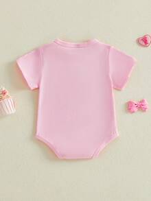 Mono de burbujas para bebé recién nacido, niña, manga corta, lazo bordado para hermana pequeña, camiseta extragrande, camisetas a juego para hermanos, atuendo para revelar el embarazo, ropa de verano - Rosa - Ver 7