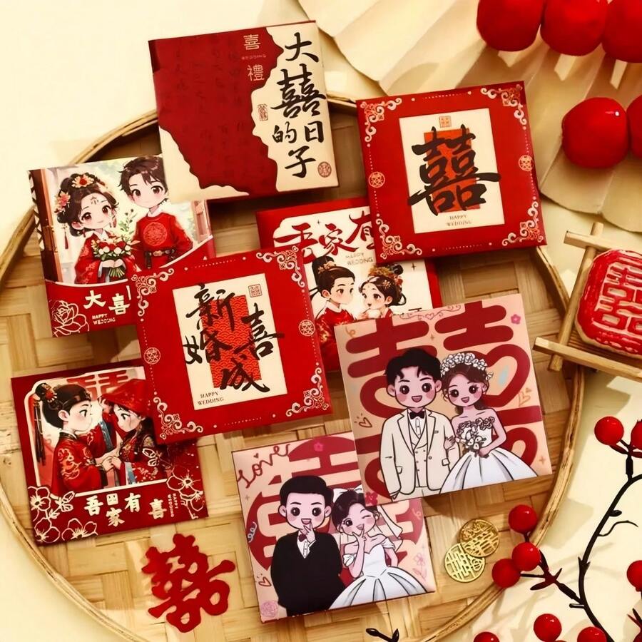 6个/套迷你婚礼红包，烫金/哑光系列，婚礼礼物红包，订婚游戏红包，抛洒彩纸，情人节小礼物 - 彩色 - 查看 1