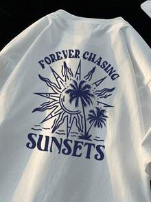 Sunsets T-Shirt Unisex Men's And Women's Blouse 100% Cotton Premium Top Streetwear New Release Immediate Shipping Various Colors!! Plus Size - 白色 - 查看 4