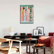 Cuadro de lienzo de libro pastel, arte de pared moderno, decoración de libros coloridos, imágenes de niña leyendo, pinturas de rincón de ratón de lectura, pósteres impresos para decoración del hogar, aula, baño, dormitorio, decoración de sala de estar - transparente - Ver 10