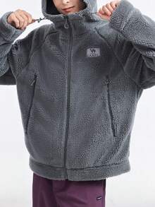 CAMEL CROWN 男士户外防风抓绒内衬夹克，保暖防静电，带帽徒步登山服