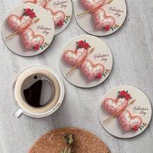 6个浪漫丘比特爱情图案木质杯垫，非常适合家居装饰、卧室、办公室、茶室，也适合作为情人节、婚礼、生日派对、复活节、新年礼物。 - 升級3 - 查看 6