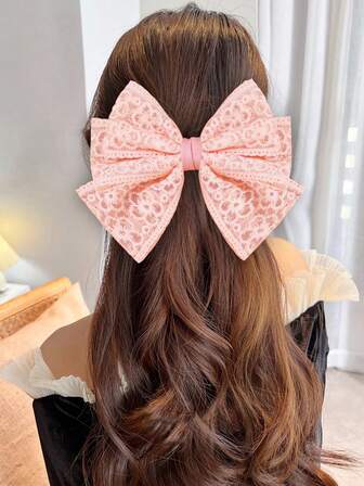 1pc Pink Floral Lace Triple Bow Hair Clip, Bridesmaid Headpiece For Wedding, Party