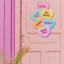 1pc Classic Wooden Hanging Heart Sign, Love Themed Conversation Heart Decor, No Battery Needed, Perfect For ValentineS Day, Engagement, Wedding Festive Ornamentation - Multicolor - View 6