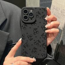 Cherry Pattern Phone Case, Anti-Drop Protection Case For Mobile Phone, Full Shockproof Protection Case For IPhone 16 15 14 13 Pro Max - Black - View 2
