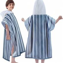 VOOVA & MOVAS Hooded Beach Towels(8-16Years), 1OO% Cotton Thick Poncho Towel Robe For , Perfect For Pool, Beach, Bath And Gifts, Grey Cabana Stripe Design - CabanaStripe-灰白色 - 查看 1