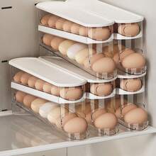 1个透明双层滑动式鸡蛋分发器，自动滚动防碎支架，适用于冰箱和台面，易于清洁，可水洗，工业食品供应设备，节省空间的冰箱侧门储物架，用于厨房收纳，鸡蛋储存盒 - 白色 - 查看 6