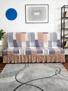 Purple Irregular Printed Sofa Bed Cover With Skirt Hem, Elastic All Inclusive Sofa Cover, Made Of Polyester Fiber, Suitable For All Seasons, Simple And Modern - Lilac Purple - View 6