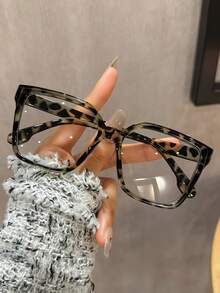 1pc Square PC Non-Prescription Glasses, Plus Size Leopard Print Retro Ins Fashion Eyewear Accessory, Non-Prescription - Multicolor - View 1