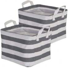 Canastilla de algodón/poliéster para la Ropa Sucia, Set de 2, Gris (Gray Rugby Stripe), Extra Small Bins, 1, 1,37853971 - Gris - Ver 1