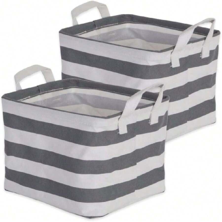 Canastilla de algodón/poliéster para la Ropa Sucia, Set de 2, Gris (Gray Rugby Stripe), Extra Small Bins, 1, 1,37853971 - Gris - Ver 1