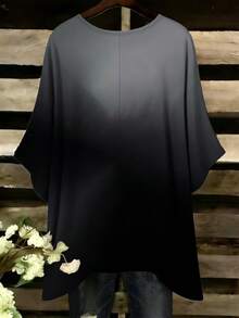 Black Ombre Butterfly Design Loose Fit Crew Neck T-Shirt, Spring & Summer - Multicolor - View 2