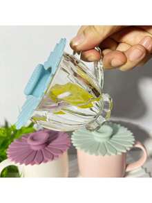 3件套向日葵硅胶杯盖，多功能硅胶杯套，适用于茶杯和咖啡杯，色彩鲜艳，柔韧性好，可用作热饮盖、马克杯盖，带吸盘密封盖和手柄，可重复使用，用途广泛，防漏防尘 - 彩色 - 查看 2