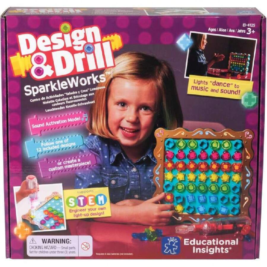 Educational Insights Design & Drill SparkleWorks. Juguete de Taladro con Luces, Aprendizaje de CTIM con Taladro de Juguete,37856818 - Púrpura polvoriento - Ver 1
