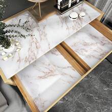 1卷自粘大理石纹乙烯基接触纸，防水壁纸，适用于厨房橱柜、家具翻新、房间装饰，易于粘贴，形状和条纹图案，随机拼接，家居装饰客厅、厨房、卧室、现代浴室装饰，美观壁纸 - 白色 - 查看 4