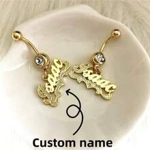 Custom Flower Navel Piercing, Engraved Letter Shiny Navel Rings, Holiday Gifts,Colorful,Vintage,Simple,Unisex,Casual,Ideal Gifts For Her,Her,Boyfriend - Gold - View 1