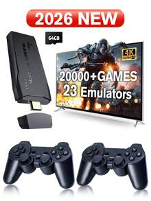 2025 Upgrade Retro Gaming Console, Wireless Retro Game Stick With 18 Built-In Emulators, 20,000+ Games, Plug And Play Video Games For TV, 4K Output With 2 2.4G Wireless Controllers (64GB) - 黑色 - 查看 1