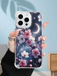 1PC Funda transparente con diseño de flores de cerezo y luna bajo un cielo estrellado, estilo romántico y minimalista, protección contra caídas, ideal para mujeres y amantes del arte visual, regalo perfecto para fiestas : funda transparente resistente a golpes, compatible con Apple Phone17/16/15/14/13/12/11/XS/XR/X/PLUS/PRO/PROMAX, agarre cómodo, regalo ideal para amigos, novia, novio, familia - transparente - Ver 4