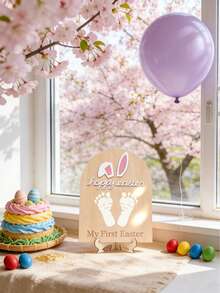 1 Set DIY Oster Fußabdruck Kunst Holz Meilenstein Karten, Oster Souvenirs - perfekt für Baby Partys, Dekorieren Ihrer Baby's erste Oster Party, Herstellen von Feiertags Foto Requisiten, Gestalten des Familien Feiertags Tisches oder als wertvolle Erinnerungsstücke ausstellen. - Verschiedenfarbig - Übersicht 2