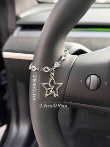 1 pieza Cadena decorativa para volante con estrella, luna y sol plateados, accesorio creativo de interior de coche - A - Ver 4