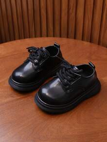 1 Pair Kids' Leather Look PU Shoes With Non-Slip Soles And Lace Closure